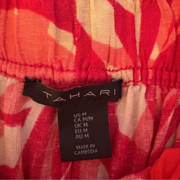 Tahari Linen Blend Womens Red Tropical Print Wide Leg Pants size Small vacation - Picture 5 of 6